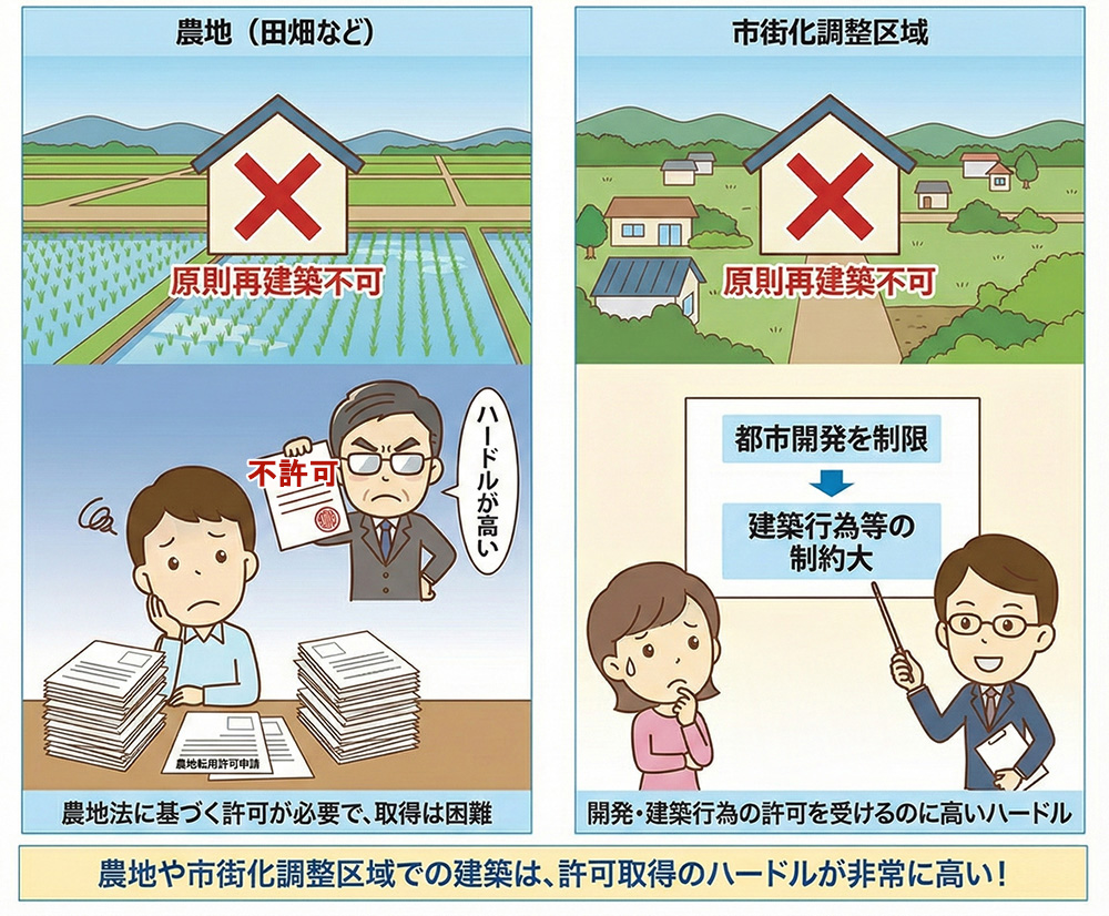 農地や市街化調整区域の再建築不可
